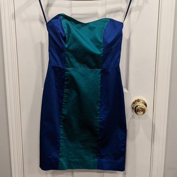 French Connection Colour Block Green Purple/Blue Strapless Mini Dress US 6 - Picture 10 of 15